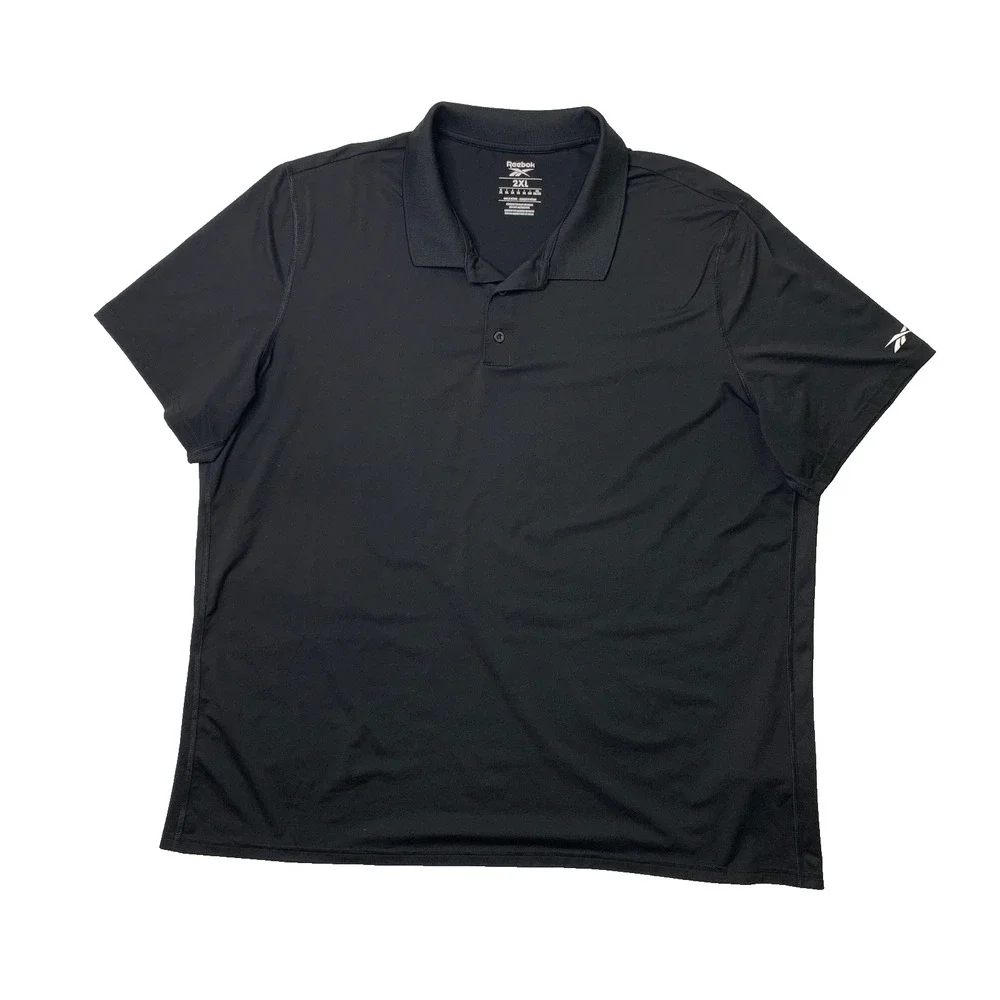 Reebok Shirt Men 2XL Black Short Sleeve Performance Polo Two Button Placket Golf